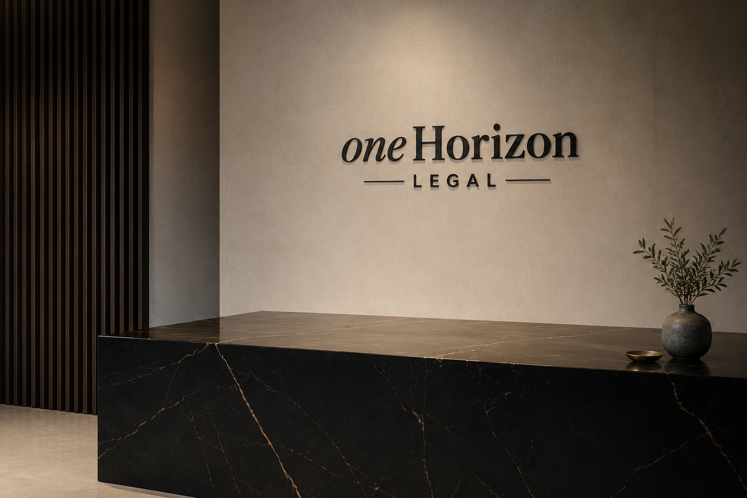 OneHorizon Legal reception wall with premium office detailing